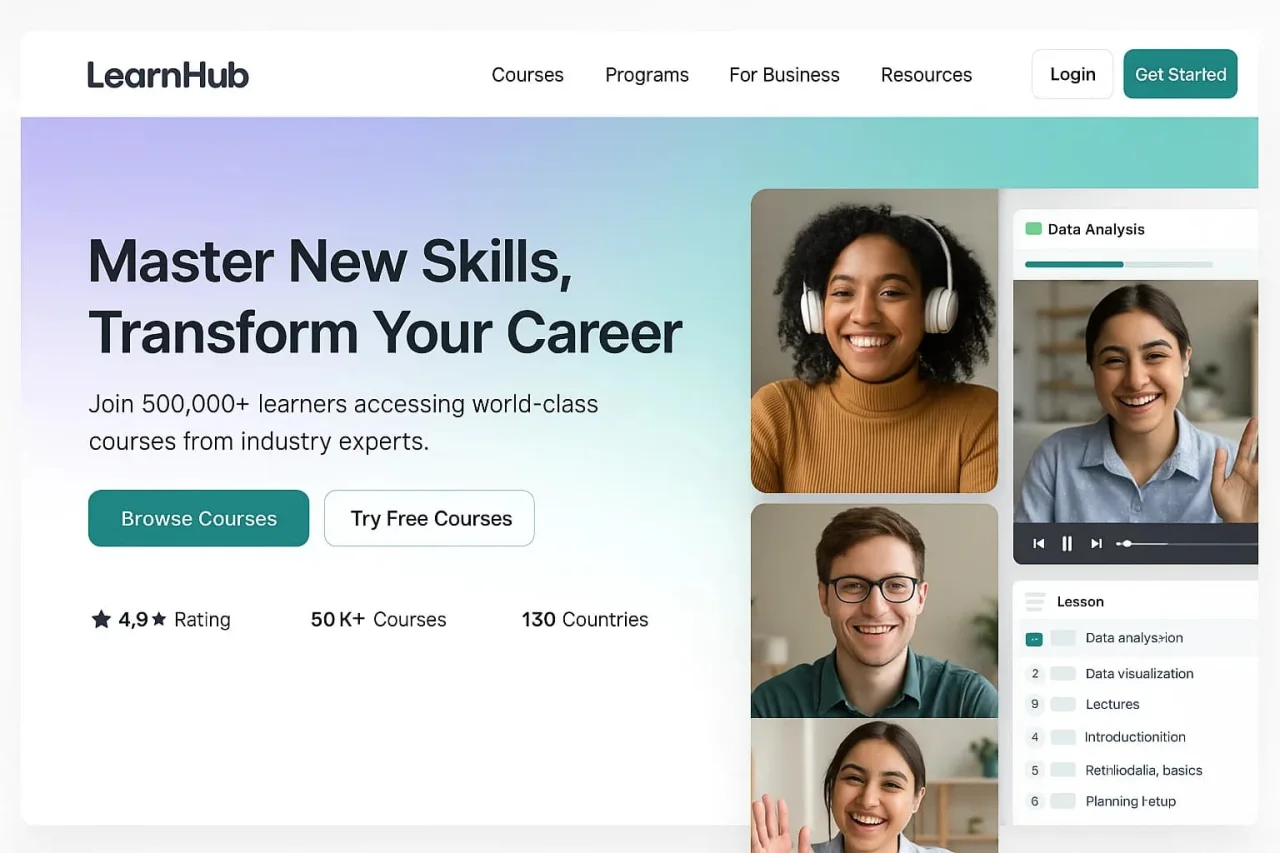 Système de gestion d'apprentissage EdTech avec cours interactifs et suivi de progression