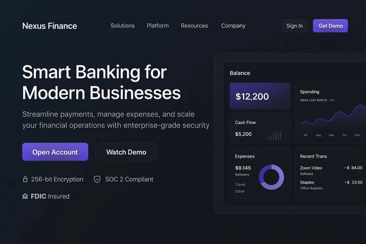Tableau de bord fintech moderne avec analytiques en temps réel et traitement des paiements