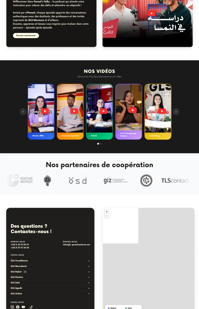 Page des programmes de formation et formulaire d'inscription étudiante du site GLS Sprachenzentrum
